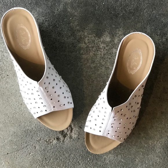 Italina White Embellished Comfort Wedge Heeled Sandal 10 - Picture 7 of 8